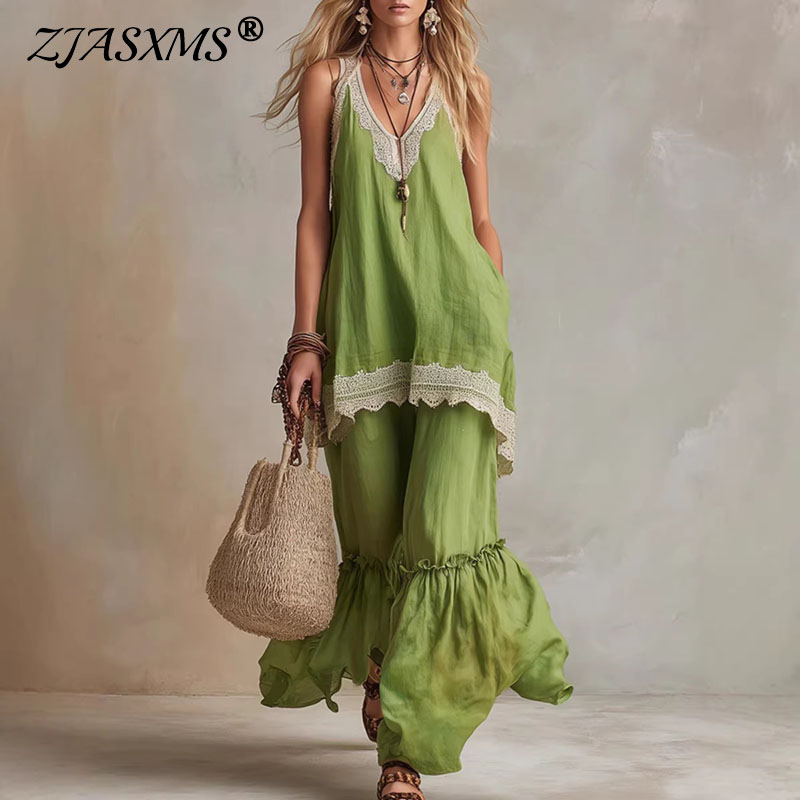 Lace Trim Cami - Damski Komplet z Koronkowymi Wykończeniami, 2-częściowy,
