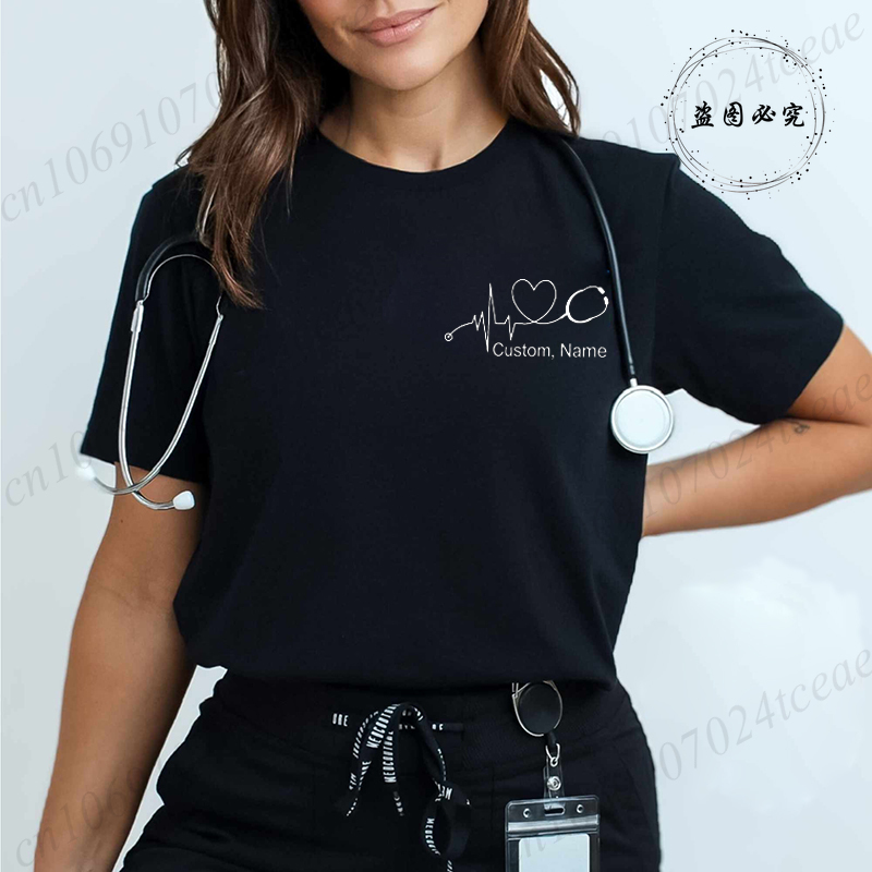 Women Fashion Names - Koszulka pielęgniarska z własnym imieniem, stetoskop,