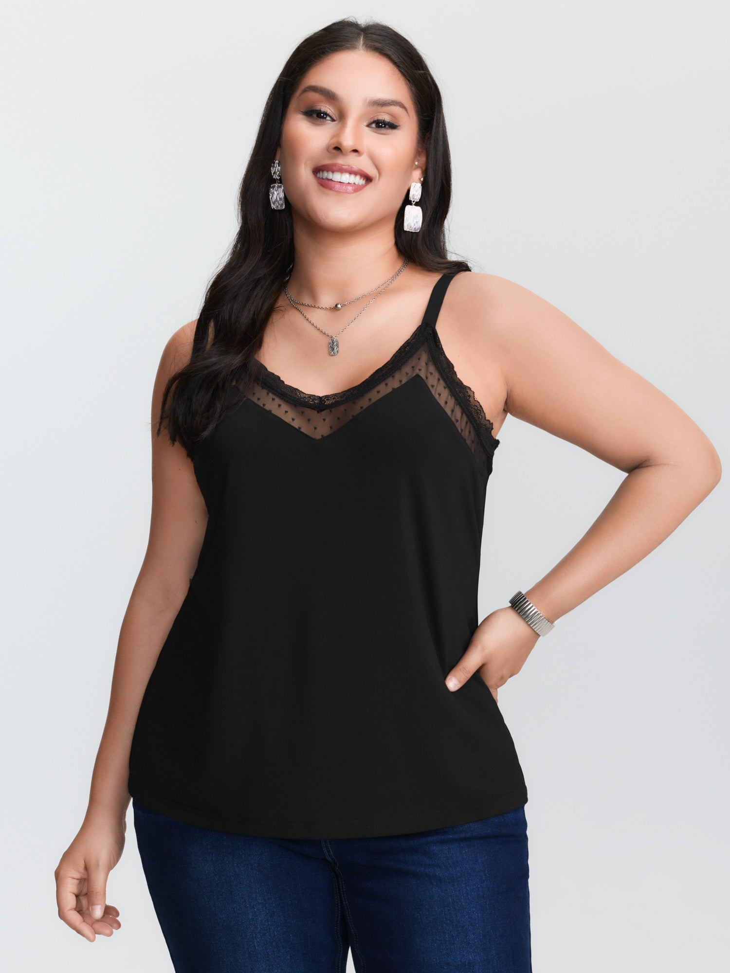 Czarna, dzianinowa koszulka na – Lace Trim Cami recenzja i cena